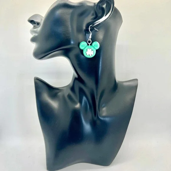 Mickey Clover Earrings - St Patricks Day Earrings- Irish Earrings - Mickey Mouse - Picture 9 of 10